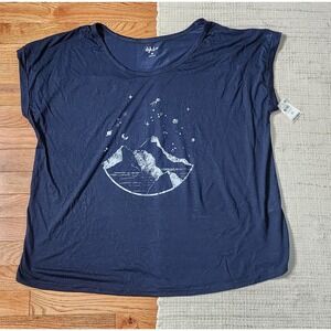 Style & Co Pullover T-Shirt Top 2X Blue Mountain Sky Cuffed Sleeve Boho Boxy